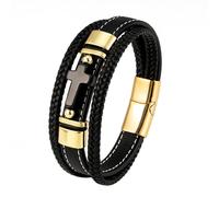 HUIANGLIYG Bracciale da Uomo in Vera Pelle con Croce in Agata Nera, Fatto A Mano, intrecciato A Più Strati, Braccialetto Amuleto con Pietra Preziosa in Agata Naturale, Regalo da Madre A Figlio,