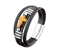 HUIANGLIYG Bracciale da Uomo in Vera Pelle con Croce in Pietra Occhio di Tigre, Multistrato, intrecciato A Mano, Amuleto in Cristallo Naturale, Braccialetto Anti Agitazione, Regalo da Madre A Figlio