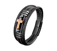 HUIANGLIYG Bracciale da Uomo in Vera Pelle con Croce in Pietra Occhio di Tigre, Multistrato, intrecciato A Mano, Amuleto in Cristallo Naturale, Braccialetto Anti Agitazione, Regalo da Madre A Figlio