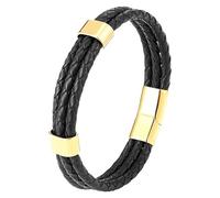 HUIANGLIYG Bracciale Da Uomo In Vera Pelle Intrecciata Con Chiusura Magnetica, Bracciale Intrecciato Multifilo, Gioiello Minimalista Alla Moda, Regalo Per Lui, Fidanzato, Marito, Nero-Oro, 17 Cm