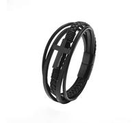 HUIANGLIYG Bracciale da Uomo in Vera Pelle intrecciata con Croce Multistrato, Fatto A Mano, con Croce di Gesù Cristo, Regalo per Figlio, Papà, Marito, Fidanzato, Nero, 19 Cm