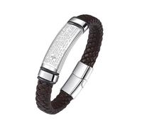 HUIANGLIYG Bracciale da Uomo in Vera Pelle, intrecciato A Mano, con Chiusura Magnetica, Versetti Della Bibbia incisi e Croce, Classico Bracciale Rigido Religioso da indossare Ogni Giorno, Marrone, 2