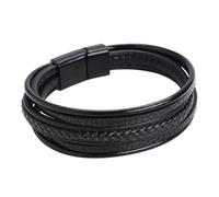 HUIANGLIYG Bracciale da Uomo in Vera Pelle, Multistrato, intrecciato, con Chiusura Magnetica, Braccialetto Vintage Alla Moda, Fatto A Mano, Regalo per Uomo, Ragazzo, Lui, Accessori, Nero, 21 Cm