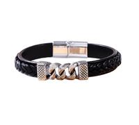 HUIANGLIYG Bracciale in Pelle A Maglie Cubane per Gli Uomini Braccialetti in Pelle intrecciata con Chiusura Magnetica Hip Hop Punk Biker Chain Bracelet Gioielli Fatti A Mano da Uomo Regali Neri 21