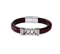 HUIANGLIYG Bracciale in Pelle A Maglie Cubane per Gli Uomini Braccialetti in Pelle intrecciata con Chiusura Magnetica Hip Hop Punk Biker Chain Bracelet Gioielli Fatti A Mano da Uomo Regali Rosso 21