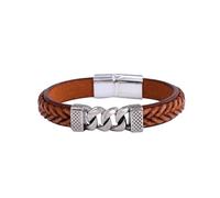 HUIANGLIYG Bracciale in Pelle A Maglie Cubane per Uomo Braccialetti in Pelle intrecciata con Chiusura Magnetica Hip Hop Punk Biker Chain Bracciale da Uomo Gioielli Fatti A Mano Regali Caffè 22 Cm