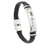 HUIANGLIYG Bracciale In Pelle Con 12 Costellazioni, Segni Zodiacali, Intrecciato, Punk, Con Polsino, Fatto A Mano, Vintage, In Pelle Nera Intrecciata, Punk, Regalo, Gioielli, Cancro, 21 Cm