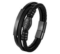 HUIANGLIYG Bracciale In Pelle Con Amuleto Runico Vichingo Nordico Per Uomo E Donna, Bracciale In Pelle Intrecciata Multifilo Con Chiusura Magnetica, Accessori Da Polso Vintage, Nero, 21 Cm