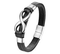 HUIANGLIYG Bracciale In Pelle Con Ciondolo Infinity Love Per Uomo E Donna, Con Nodo Infinito, Bracciale In Pelle Per Amicizia, Per Fidanzato, Marito, Fidanzato, 21 Cm/8,26 Pollici, Nero-Argento 21 Cm