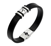 HUIANGLIYG Bracciale in Pelle con Costellazione Zodiacale da Uomo e da Donna, Classico, inciso, con 12 Segni Zodiacali, Fatto A Mano, con Targhetta Retrò, Regalo per Compleanno, Segno Zodiac