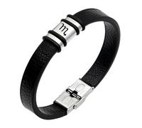 HUIANGLIYG Bracciale in Pelle con Costellazione Zodiacale da Uomo e da Donna, Classico, inciso, con 12 Segni Zodiacali, Fatto A Mano, con Targhetta Retrò, Regalo per Compleanno, Scorpione, 1