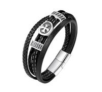 HUIANGLIYG Bracciale in Pelle con Croce per Uomo, Multistrato, intrecciato A Mano, con Chiusura, Bracciale Largo Punk Vintage, Braccialetto Commemorativo Religioso per L'Uso in Chiesa, Nero, 22 Cm