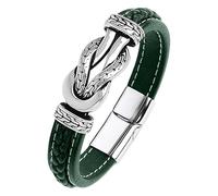 HUIANGLIYG Bracciale In Pelle Con Nodo Infinito Per Uomo, Bracciale Vintage In Pelle Intrecciata, Braccialetto Per Sempre Collegato Insieme, Regalo Per Uomo, Padre, Marito, Verde, 19 Cm