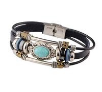 HUIANGLIYG Bracciale in Pelle da Donna Bracciale Avvolgente in Pelle di Pietra Turchese Vintage Braccialetti Polsini intrecciati Multistrato con Chiusura Gioielli in Stile etnico Bohémien Regalo Ne