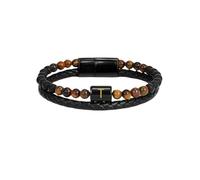 HUIANGLIYG Bracciale in Pelle intrecciata A Doppia Fila per Uomo con Lettera iniziale Az, Bracciale Alla Moda con perline in Pietra Naturale Occhio di Tigre, Regalo per Marito, Padre e Figlio, Lungh
