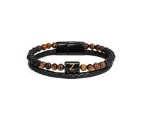 HUIANGLIYG Bracciale in Pelle intrecciata A Doppia Fila per Uomo con Lettera iniziale Az, Bracciale Alla Moda con perline in Pietra Naturale Occhio di Tigre, Regalo per Marito, Padre e Figlio, Compl