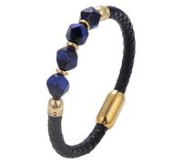 HUIANGLIYG Bracciale In Pelle Intrecciata Con Corda Per Uomo E Donna, Con Perline Geometriche In Pietre Preziose Naturali, Con Chiusura Magnetica, Gioielli Vintage Fatti A Mano, Regali In Oro 1,19 Cm