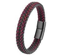 HUIANGLIYG Bracciale In Pelle Intrecciata Per Uomo E Donna, Classico Bracciale Rigido Intrecciato A Mano Con Chiusura Magnetica, Regalo Motivazionale E Di Incoraggiamento Per Uomo, Rosso-Nero, 19 Cm