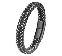 HUIANGLIYG Bracciale In Pelle Intrecciata Per Uomo E Donna, Classico Bracciale Rigido Intrecciato A Mano Con Chiusura Magnetica, Regalo Motivazionale E Di Incoraggiamento Per Uomo, Bianco-Nero, 21 Cm