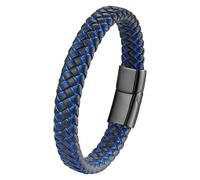 HUIANGLIYG Bracciale In Pelle Intrecciata Per Uomo E Donna, Classico Bracciale Rigido Intrecciato A Mano Con Chiusura Magnetica, Regalo Motivazionale E Di Incoraggiamento Per Uomo, Blu-Nero, 23 Cm