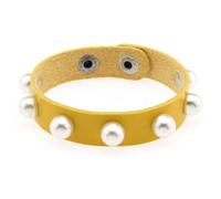 HUIANGLIYG Bracciale in Pelle Multicolore con perle Finte per Donna, Regolabile, Fatto A Mano, intrecciato, con Bottone Automatico, Bracciale Punk Rock, Gioielli Regalo per Ragazze Adolescenti, Gial