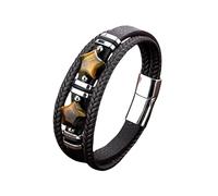 HUIANGLIYG Bracciale in Pelle Nera con Pietra Occhio di Tigre A Forma di Stella per Uomo, Bracciale Vintage in Pelle intrecciata A Tre Strati, Braccialetto Fatto A Mano, Regalo per Uomo, Ragazzi, Ac