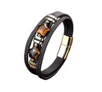 HUIANGLIYG Bracciale in Pelle Nera con Pietra Occhio di Tigre A Forma di Stella per Uomo, Bracciale Vintage in Pelle intrecciata A Tre Strati, Braccialetto Fatto A Mano, Regalo per Uomo, Ragazzi, Ac