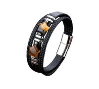 HUIANGLIYG Bracciale in Pelle Nera con Pietra Occhio di Tigre A Forma di Stella per Uomo, Bracciale Vintage in Pelle intrecciata A Tre Strati, Braccialetto Fatto A Mano, Regalo per Uomo, Ragazzi, Ac