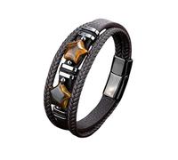 HUIANGLIYG Bracciale in Pelle Nera con Pietra Occhio di Tigre A Forma di Stella per Uomo, Bracciale Vintage in Pelle intrecciata A Tre Strati, Braccialetto Fatto A Mano, Regalo per Uomo, Ragazzi, Ac