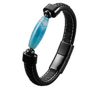 HUIANGLIYG Bracciale In Pelle Nera Per Uomo Con Perline Di Pietre Preziose Naturali, Bracciale Boho Unisex, Braccialetto Intrecciato Fatto A Mano Con Chiusura Magnetica, Gioielli Da Uomo Retrò Punk,