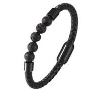 HUIANGLIYG Bracciale In Vera Pelle Con Perline Di Pietra Naturale Da 8 Mm, Guarigione Ed Equilibrio, Con Chiusura Magnetica, Gioielli Commemorativi, Regali Per Uomini E Donne, Pietra Vulcanica, 19 Cm