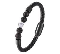 HUIANGLIYG Bracciale In Vera Pelle Con Perline Di Pietra Naturale Da 8 Mm, Guarigione Ed Equilibrio, Con Chiusura Magnetica, Gioielli Commemorativi, Regali Per Uomini E Donne, Howlite, 19 Cm