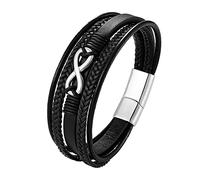 HUIANGLIYG Bracciale infinito in Vera Pelle per Uomo, Multistrato, intrecciato, con Numero 8, Simbolo Dell'Amore, Regalo da Moglie A Marito, Argento, 19 Cm