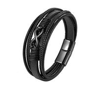 HUIANGLIYG Bracciale infinito in Vera Pelle per Uomo, Multistrato, intrecciato, con Numero 8, Simbolo Dell'Amore, Regalo da Moglie A Marito, Nero, 23 Cm