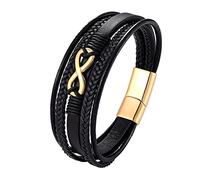 HUIANGLIYG Bracciale infinito in Vera Pelle per Uomo, Multistrato, intrecciato, con Numero 8, Simbolo Dell'Amore, Regalo da Moglie A Marito, Oro 23 Cm