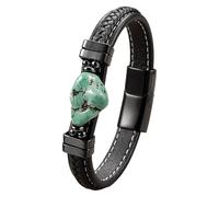 HUIANGLIYG Bracciale Intrecciato In Vera Pelle Per Uomo E Donna, Bracciale Intrecciato Nero Con Pietre Preziose Naturali Irregolari, Gioielli Fatti A Mano Per Fidanzato/Marito/Papà, Turchese, 21 Cm