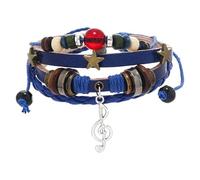 HUIANGLIYG Bracciale Retrò In Pelle Con Perline Colorate, Ciondoli A Forma Di Stella E Nota Musicale, Bracciale In Pelle Multifilo In Stile Y2K Per Donna E Uomo, Accessori Grunge Fairy Core Blu 21 Cm