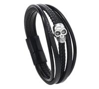 HUIANGLIYG Bracciale Unisex in Pelle con Teschio Gotico, Multistrato, intrecciato, con Chiusura Magnetica, Punk Rock, Accessorio per Gioielli, con Teschio, per Halloween, Fibbia Nera, 19 Cm