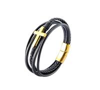 HUIANGLIYG Bracciale Uomo,Bracciale A Forma di Croce in Vera Pelle per Uomo, Multistrato, intrecciato, Religioso, con Chiusura Magnetica, Braccialetto Fatto A Mano, Gioielli da Regalo per La Festa D