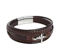 HUIANGLIYG Bracciale Uomo,Bracciale da Uomo in Pelle con Onda A Forma di Battito Cardiaco, Multistrato, intrecciato A Mano, con Chiusura Marrone, Lussuoso Bracciale Rigido Portafortuna, elegante Reg