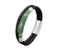 HUIANGLIYG Bracciale Uomo,Bracciale da Uomo in Pelle con Pietra Naturale, Nero, A Doppia Fila di Corda intrecciata, Braccialetto da Polso in Vera Pelle intrecciata A Mano, Reike Jewellery, Regali pe