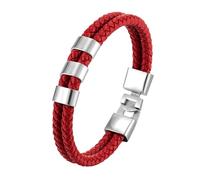 HUIANGLIYG Bracciale Uomo,Bracciale da Uomo in Pelle intrecciata A Doppia Fila, Classico, Fatto A Mano, intrecciato, con Accessori, Rosso, Vintage, Casual, Idea Regalo per Lui, 3 Accessori, 19 Cm