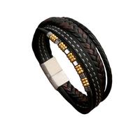 HUIANGLIYG Bracciale Uomo,Bracciale da Uomo in Pelle intrecciata A Più Strati, Fatto A Mano, in Vera Pelle, con Corda intrecciata A Più Fili, Idea Regalo Vintage Punk per La Festa Del Papà, Nero,