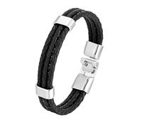 HUIANGLIYG Bracciale Uomo,Bracciale da Uomo in Pelle intrecciata A Tre File, elegante, Fatto A Mano, intrecciato, Nero, Classico, Bracciale da Lavoro, Vintage, Punk, Regalo per Unisex, Fibbia i