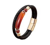 HUIANGLIYG Bracciale Uomo,Bracciale da Uomo in Pelle Rettangolare con Pietra Naturale, A Doppia Fila, intrecciato, Nero, Fatto A Mano, in Vera Pelle intrecciata, Gioielli Reike, Regali per Lui, dias