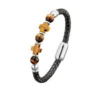 HUIANGLIYG Bracciale Uomo,Bracciale da Uomo in Pietra Naturale con Croce in Pelle Nera, Fatto A Mano, intrecciato, Polsino da Polso Impilabile, Vintage, Gioiello Portafortuna, Regalo per Ragazzi, Ac