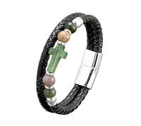 HUIANGLIYG Bracciale Uomo,Bracciale da Uomo in Vera Pelle intrecciata con perline A Croce, Nero, A Doppia Fila, intrecciato, Polsino Impilabile, Gioielli Portafortuna Vintage, Regalo per Ragazzi, Ac