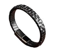 HUIANGLIYG Bracciale Uomo,Bracciale da Uomo in Vera Pelle Nera con Doppio Strato di Corda di Pelle Bovina Avvolta, Braccialetto da Polso intrecciato A Mano, Gioiello Punk Vintage, Idea Regalo per La