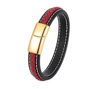 HUIANGLIYG Bracciale Uomo,Bracciale in Vera Pelle Nera per Uomo, Semplice Bracciale Rigido intrecciato in Corda Rossa con Chiusura Magnetica, Casual Business, Fatto A Mano, Regalo per Ragazzi, Acces