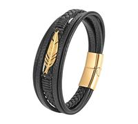 HUIANGLIYG Bracciale Uomo,Bracciale Multistrato in Pelle per Uomo, Classico Braccialetto in Corda intrecciata Fatto A Mano con Accessori in Piuma, Bracciale Rigido Impilabile, Gioiello Punk Vintage